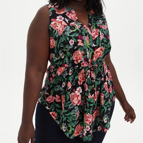 Torrid Emma Black Pink Green Floral Challis Babydoll Tunic 2/2X #14785176 - Picture 1 of 9